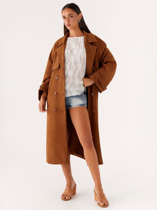 Peppermayo Jackets & Blazers - Peppermayo Bridie Faux Suede Trench Coat - Brown